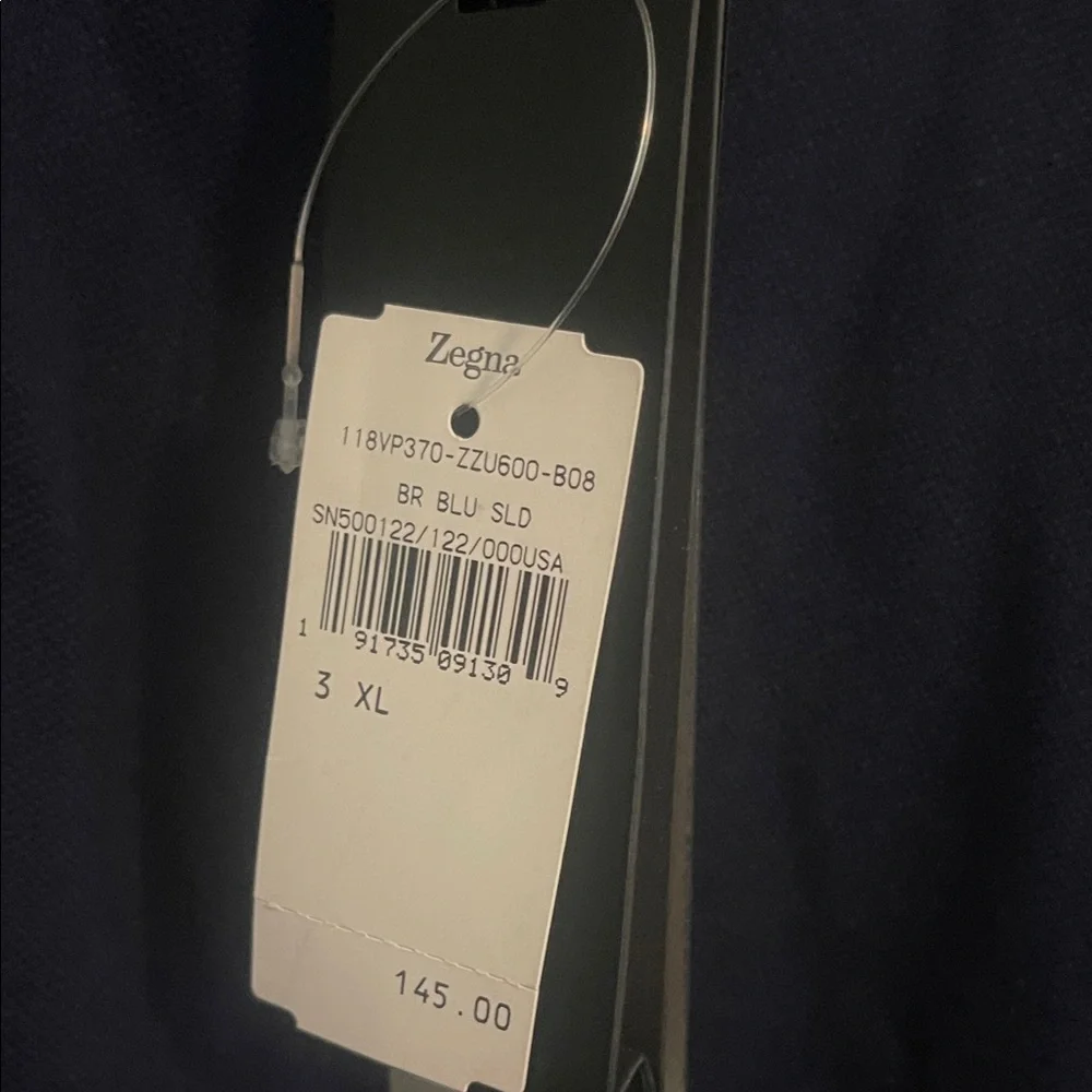 Z Zegna Navy Polo with White Stripe Trim - Picture 2 of 3